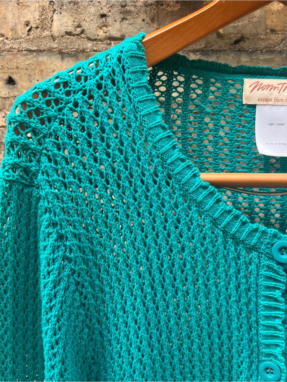 Norm Thompson Crochet Cardigan Sweater 100% Cotton Coastal Grandma Green Size XL - Picture 3 of 12